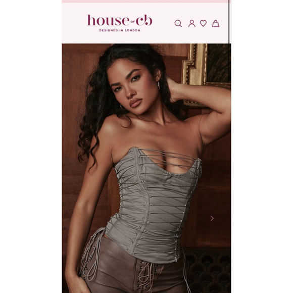 New House of CB Gray Mirabelle Smoke Lace Up Corset Crop Top S - Picture 3 of 6